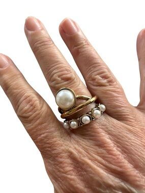 Boho Style Gold and Pearl Accented Adjustable Ring